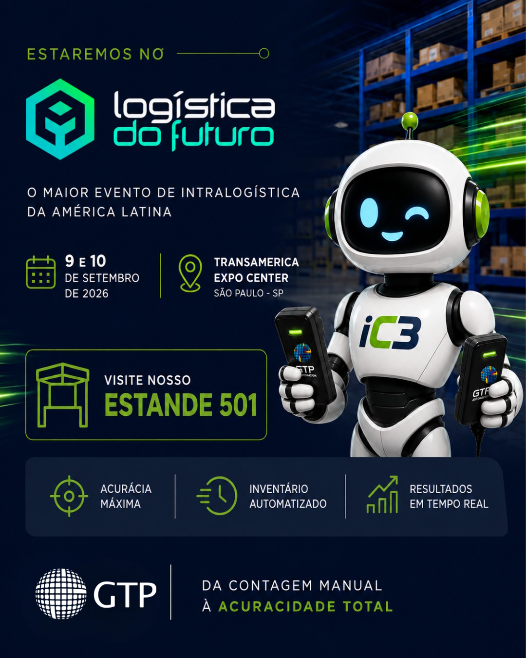 GTP Automation na Logística do Futuro 2026, dias 9 e 10 de setembro, estande 501